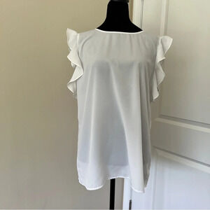 Saks Fifth Avenue Sheer Ruffle Pull-Over Sleeveless Blouse White Women's XL